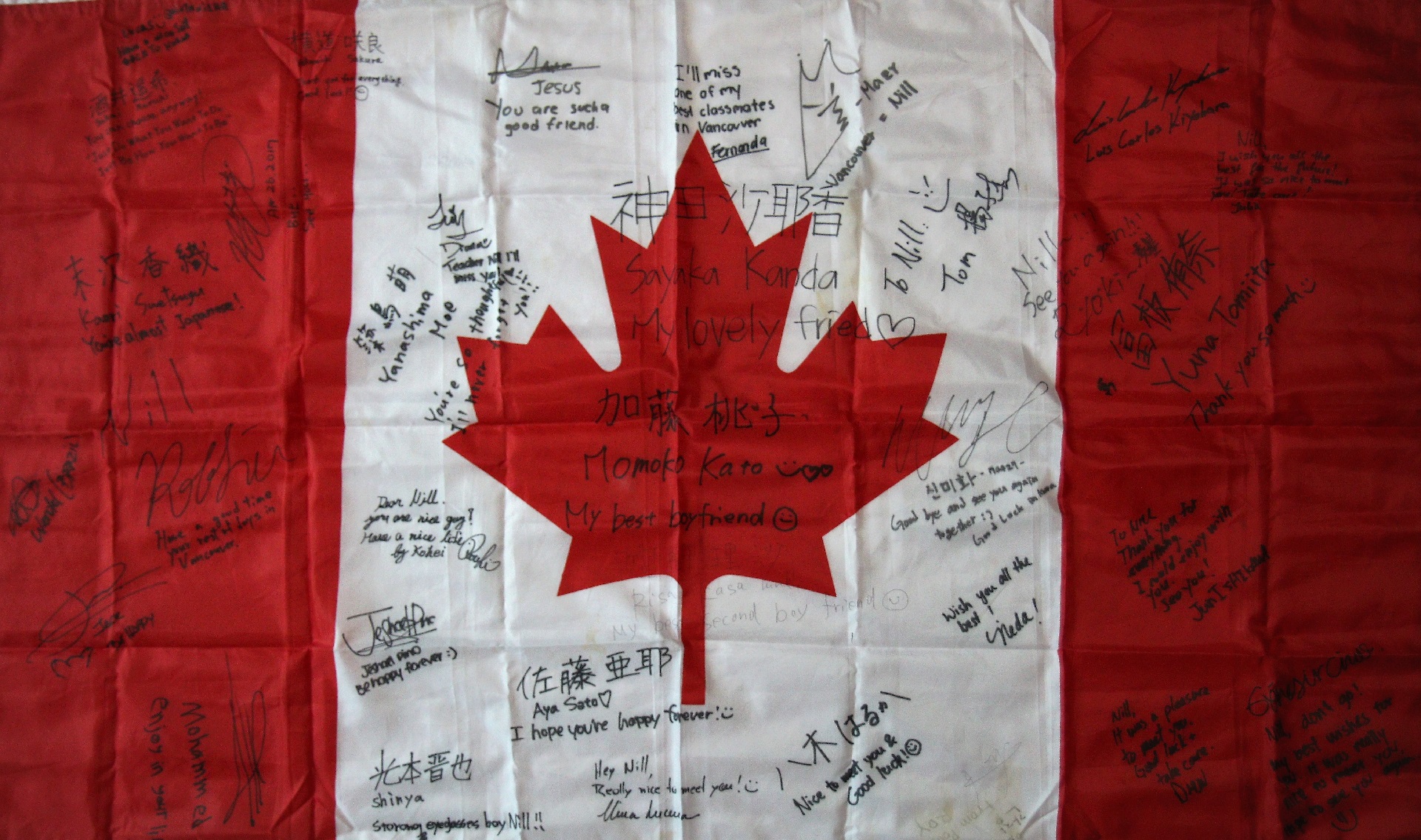 Friends's message to me on canada flag